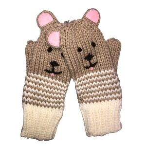 Capelli New York Critter Mittens Bear Big Kid Women Beige White Hand Knitted NWT